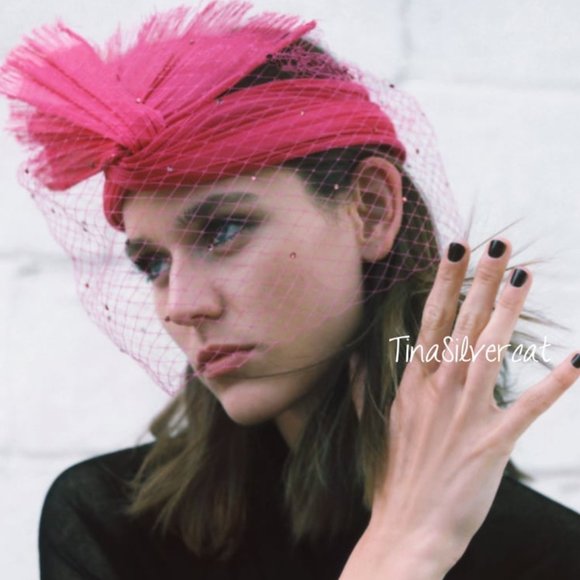 Zara Knotted Headband Piece Rhinestone Veil Fuchsia Pink NWT main image 5